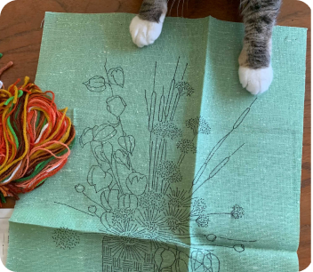 Crewel Floral Pattern with Kitty paws